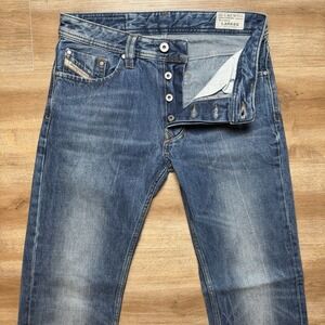 Diesel Jeans Men 29x32 Blue Larkee Straight Leg Contrast Denim Whiskers 0RK8I